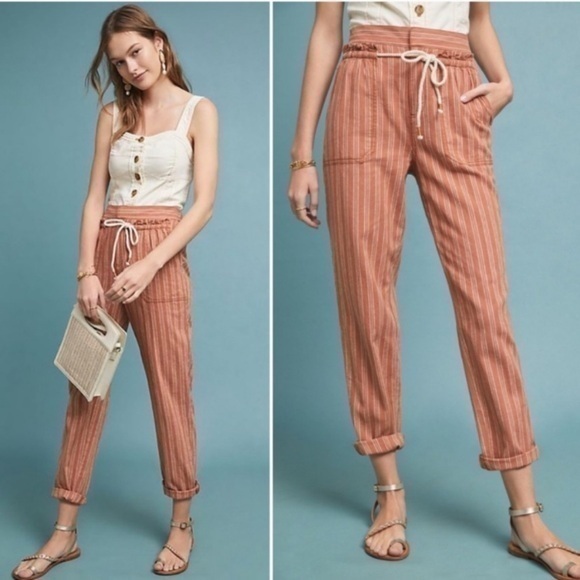 Anthropologie Pants - Anthropologie XS‎ Linen Blend Relaxed Fit Pants Orange Striped